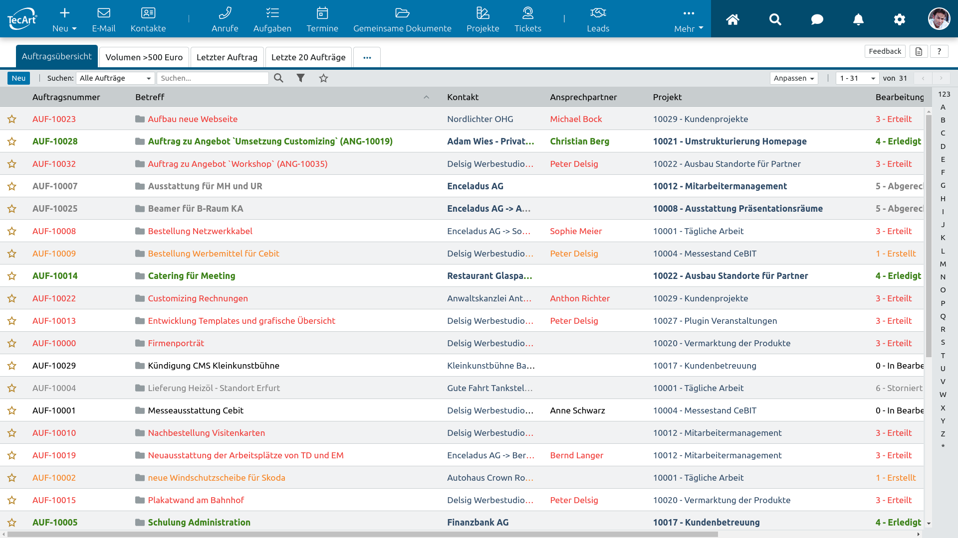 Auftragsübersicht Auftragsübersicht