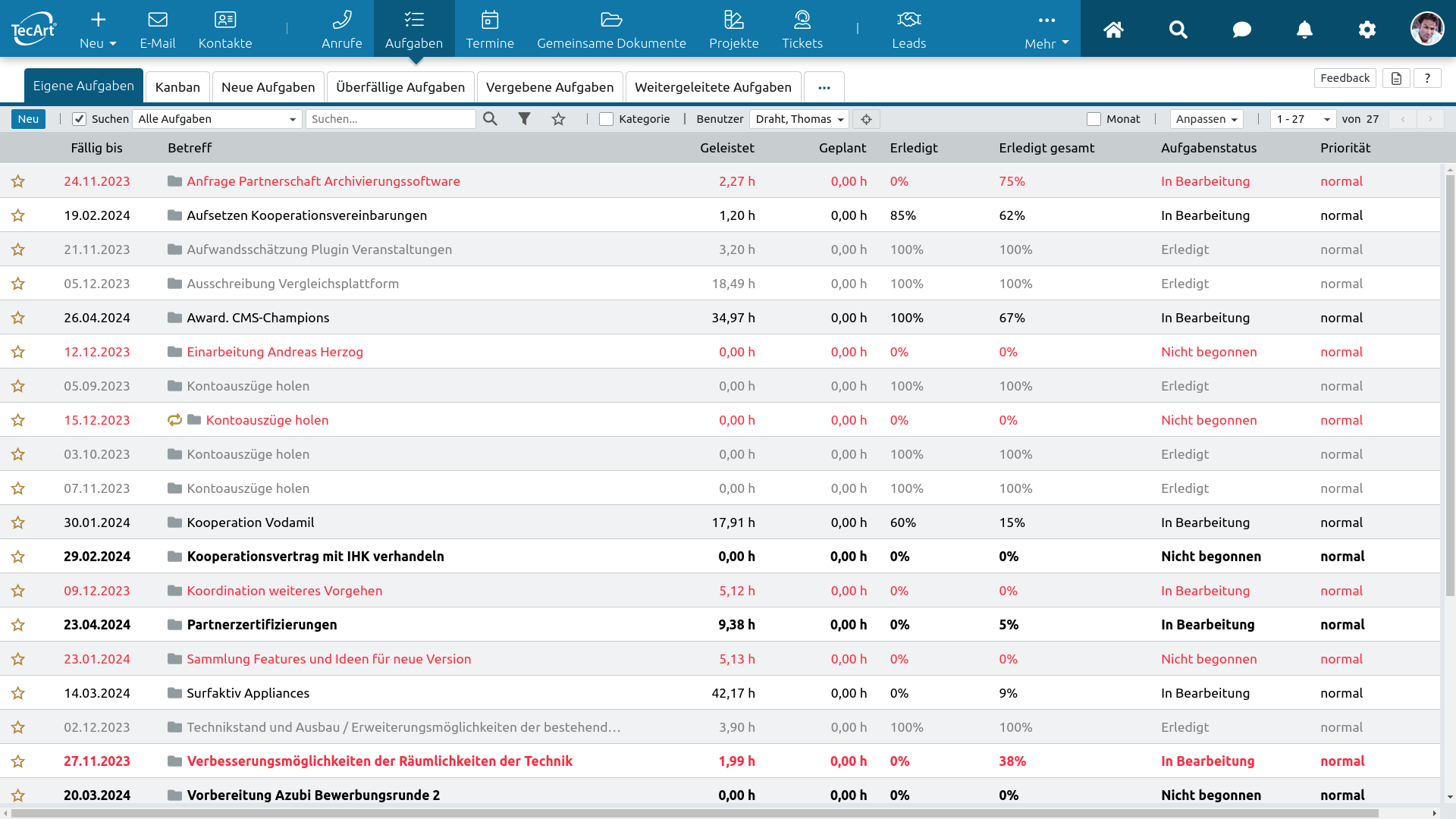 Auflistung aller Aufgaben