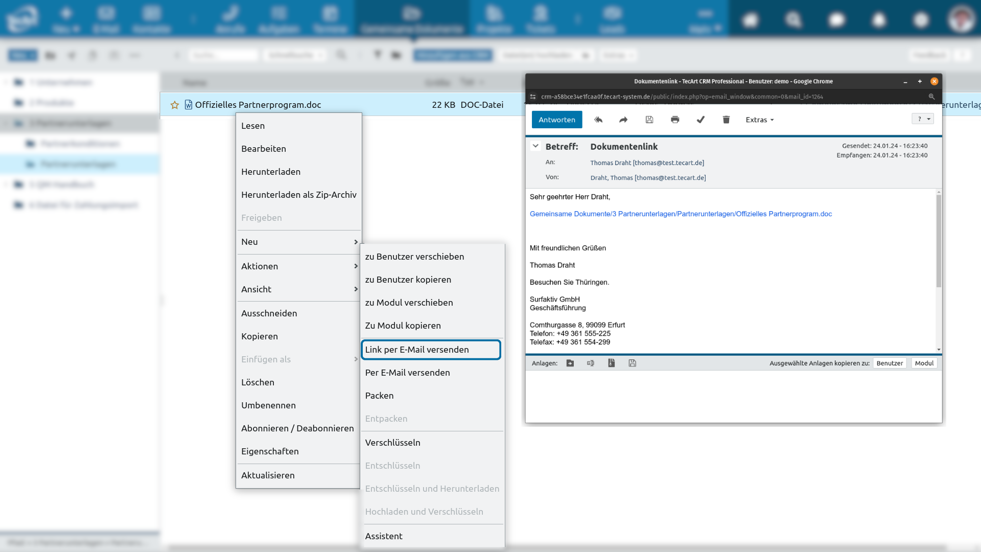 Versenden als interner Link