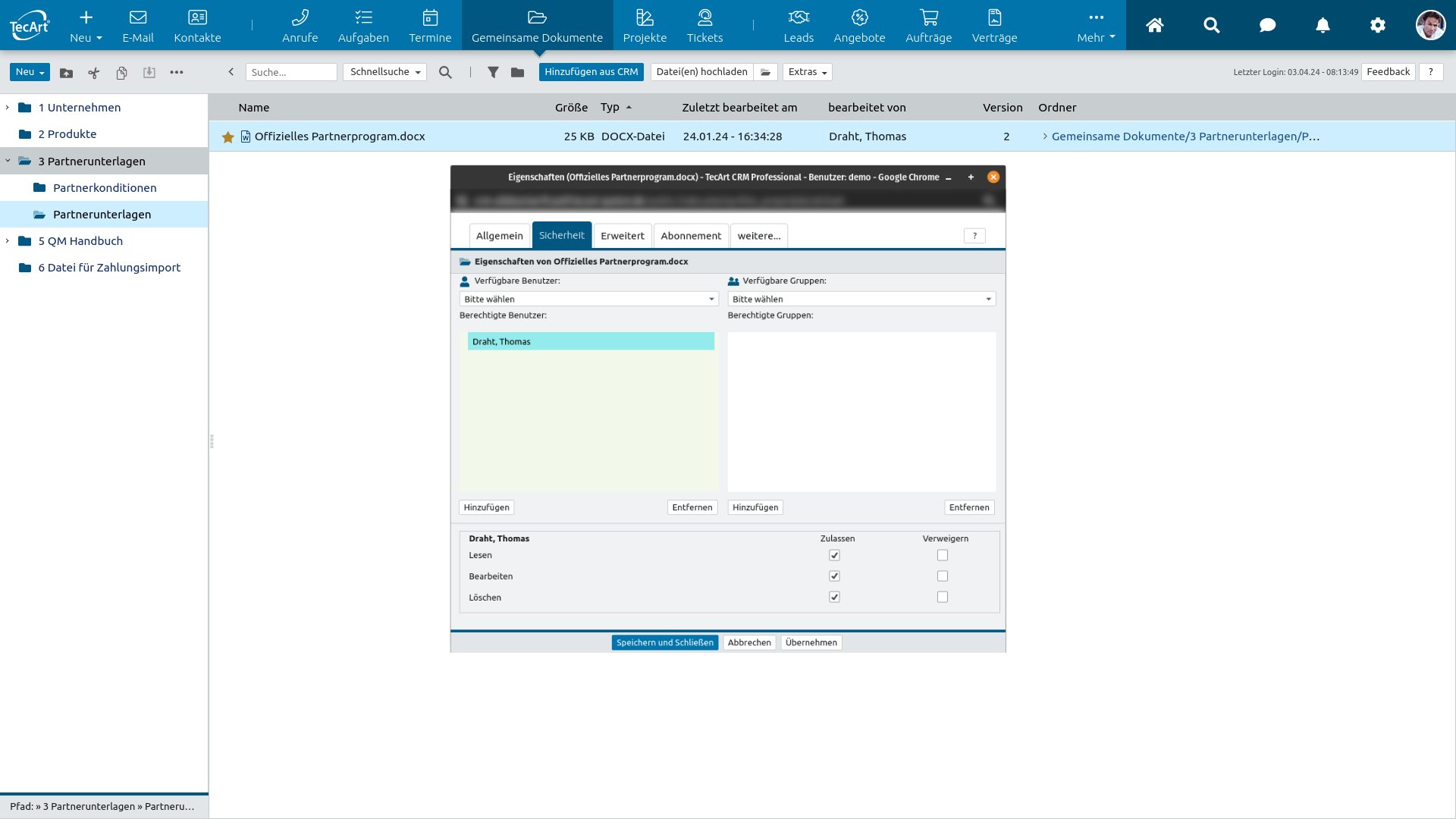 Umfangreiches integriertes Rechtemanagement