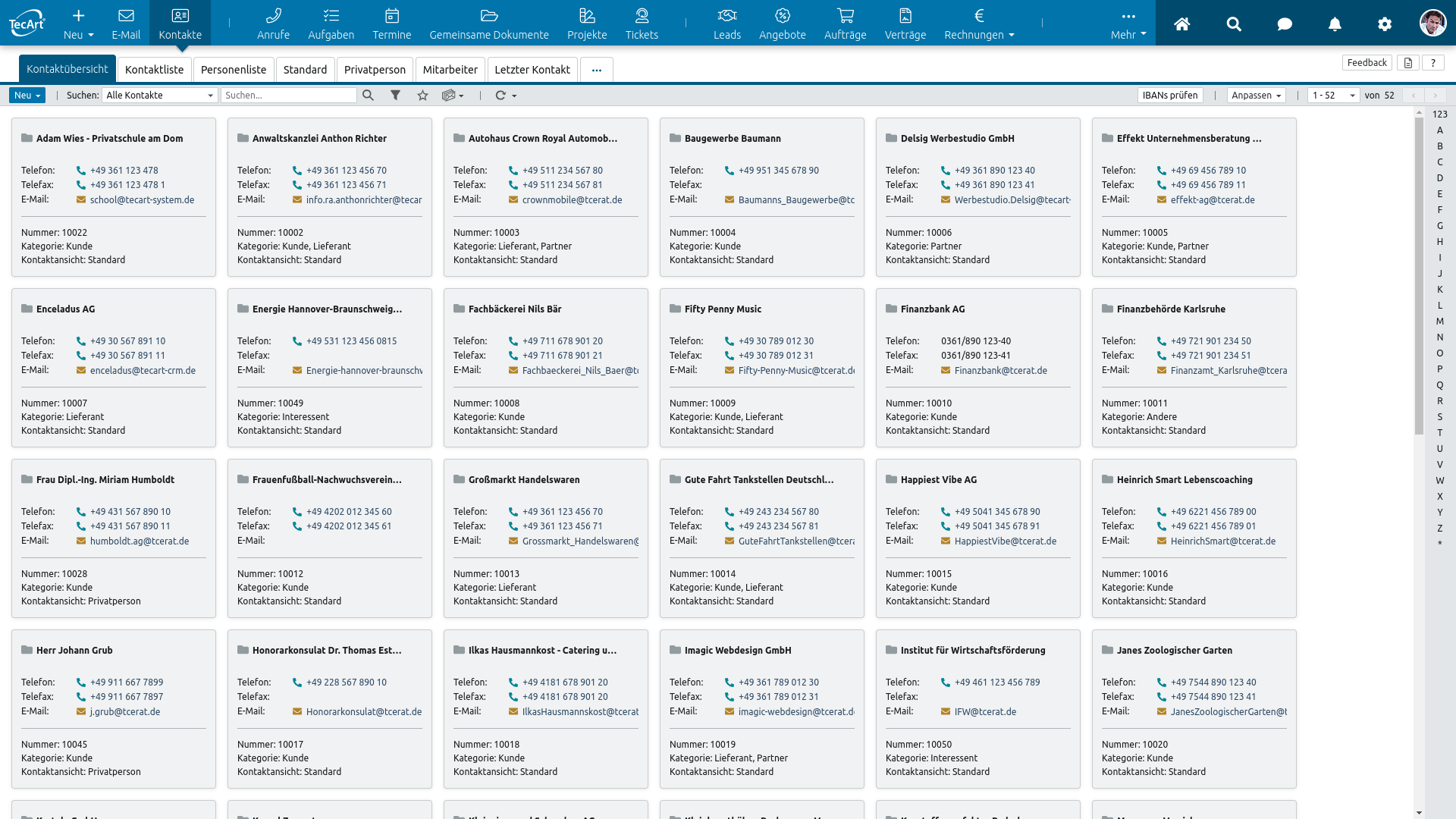 Kontaktübersicht Karten