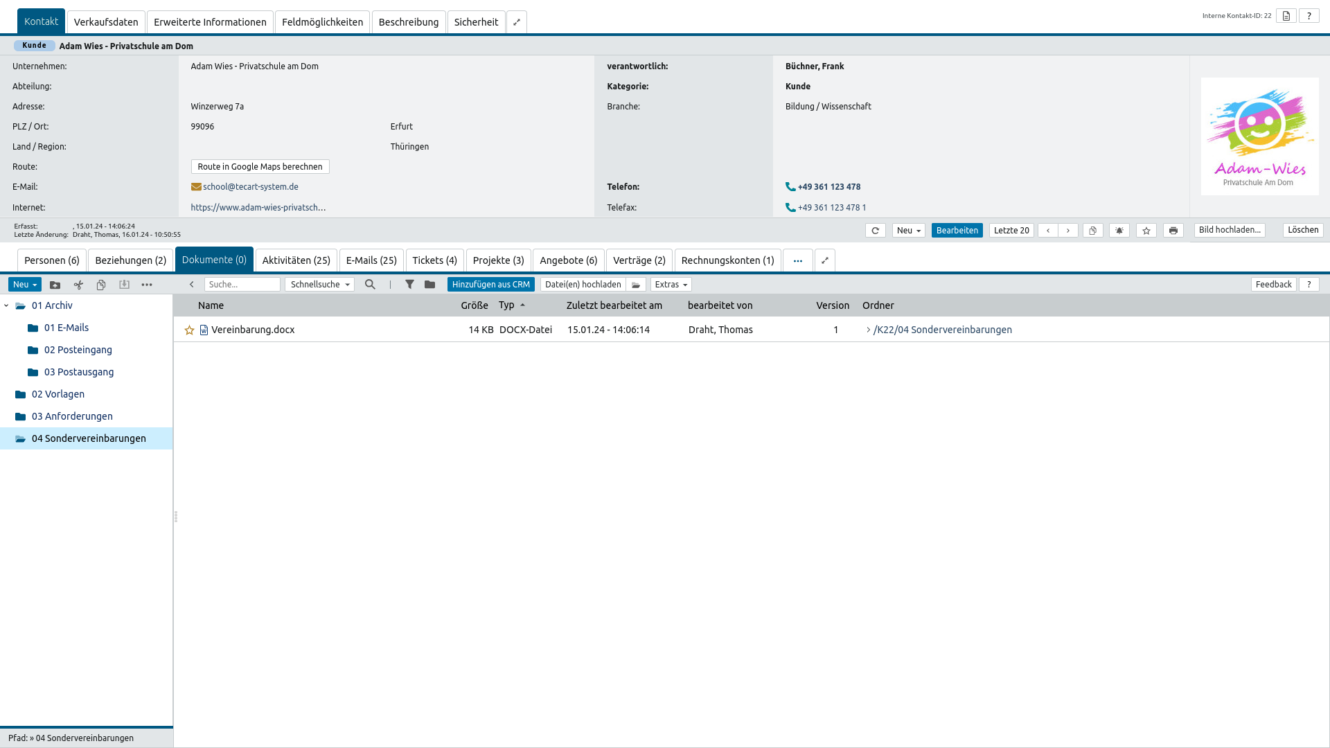 Dokumentenverwaltung direkt im Kontakt