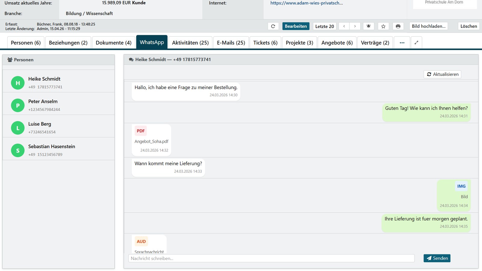 WhatsApp Integration – Register WhatsApp im Kontakt